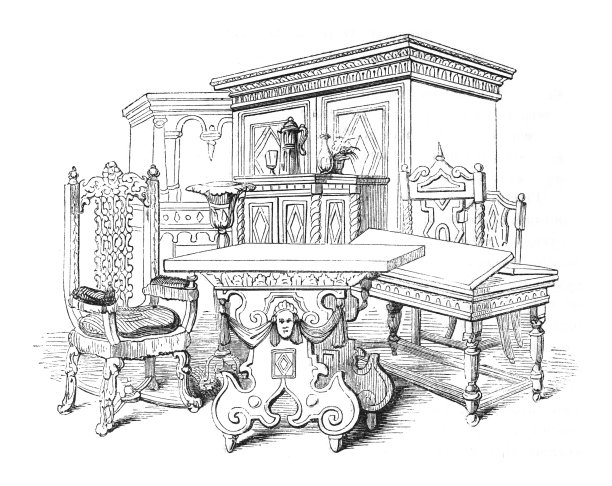 16世纪的家具-复古雕刻插图图片下载