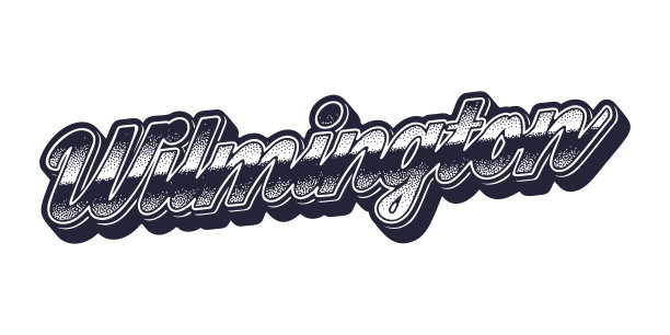 威尔明顿城市名称采用复古三维图形风格图片下载