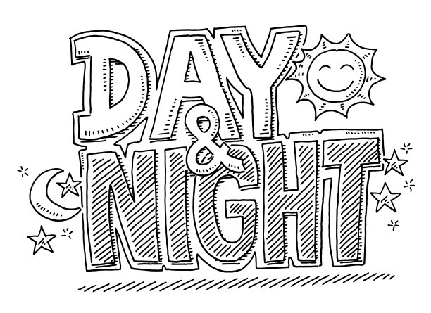 白天和黑夜的文字绘制图片下载