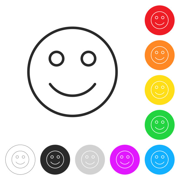 微笑——开心的表情符号。彩色按钮上的图标图片下载