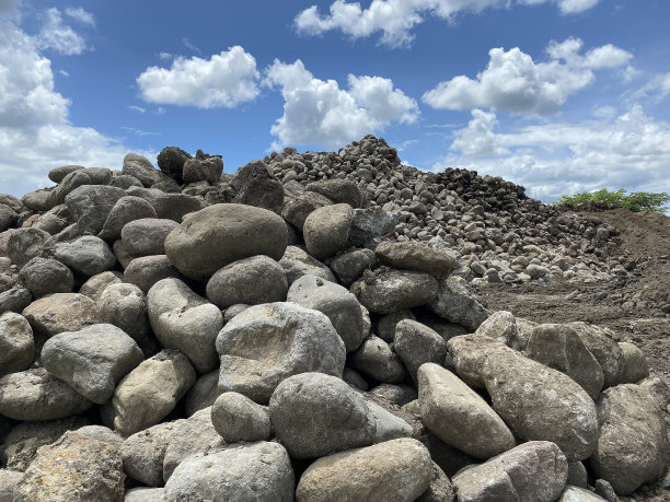 为了混凝土立交桥的建设，大量的岩石和土壤被倾倒到农田里。图片下载