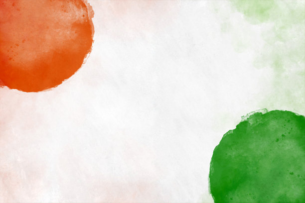 三色旗帜的水平背景，明亮的橙色或藏红花，白色和绿色，就像印度、科特迪瓦和爱尔兰国旗一样，在角落里画成象限，就像在污迹斑斑的墙上涂鸦一样图片下载