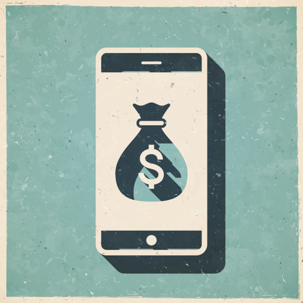 带钱包的智能手机。图标复古复古风格-旧纹理纸图片下载