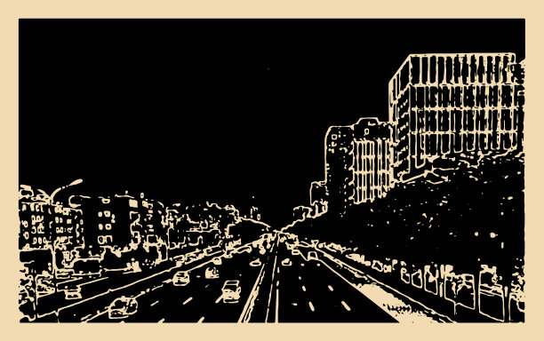 抽象艺术木刻风格的城市街道和建筑景观图案纹理背景图片下载