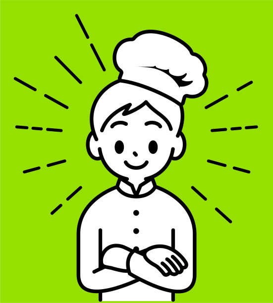 一个自信的厨师男孩双臂交叉在胸前，看着观众，极简风格，黑白轮廓图片下载