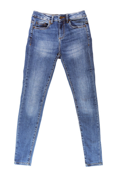 白色背景上的女性蓝色牛仔裤。图片下载