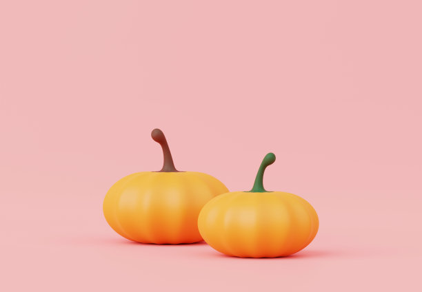 3d渲染，万圣节派对元素装饰与发光的灯笼橙色南瓜在柔和的背景，不给糖就捣蛋的概念。图片下载