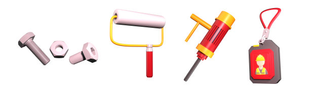 3D图标劳动节集合渲染孤立的白色背景图片下载