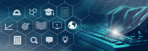 教育互联网在线数字技术概念。E-learning教育，在线网络课程课程。咨询、电子学习概念背景。图片下载