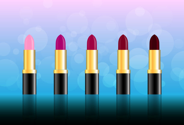 现实的一套不同的口红调色板在闪亮的金色和黑色包装。产品模型集图片下载