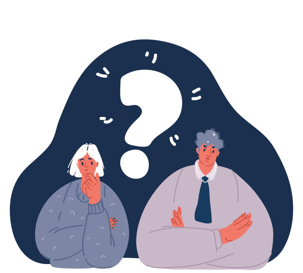 夫妻思维的卡通矢量插图。困惑的人，怀疑的女孩带着问号的男人。卡通有问题的人，有思想的面孔人物图片下载