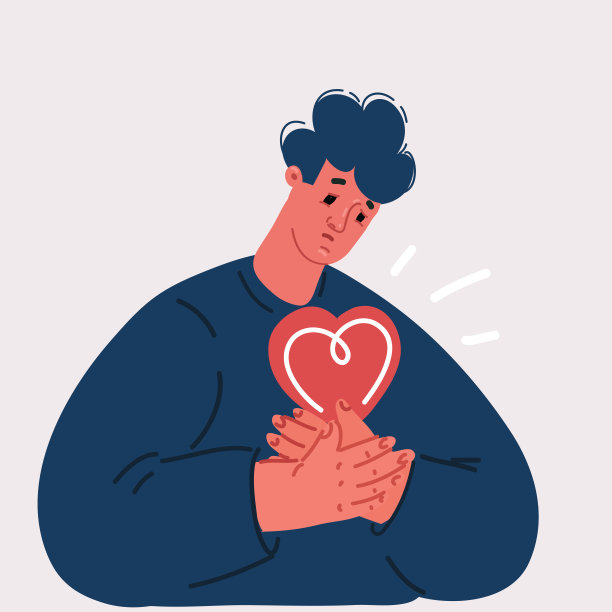 一个年轻人，他的胸口有心痛。扁平的现代时尚风格。矢量手绘字符插图。孤立在白色背景上。心脏病发作，中风的概念。图片下载