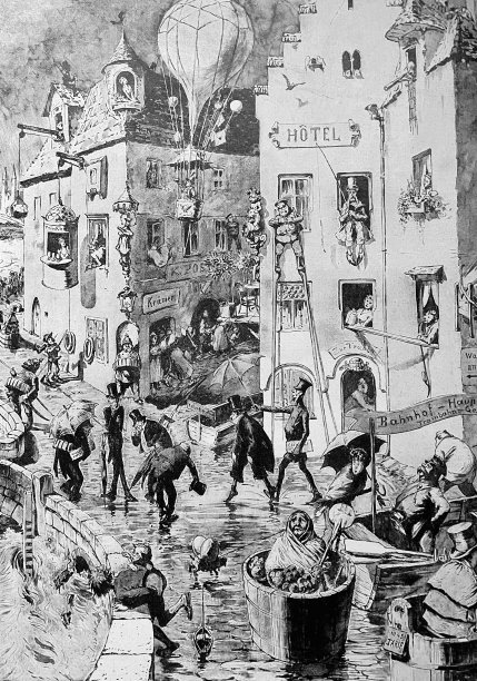 当心，潮水要来了。城里的人们怀疑暴风雨即将来临。图片下载