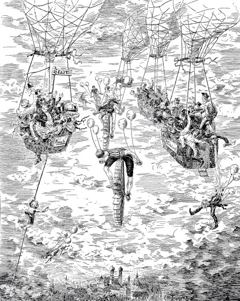 有自行车和热气球的空中交通图片下载