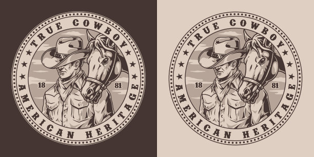 牛仔秀复古海报单色图片下载