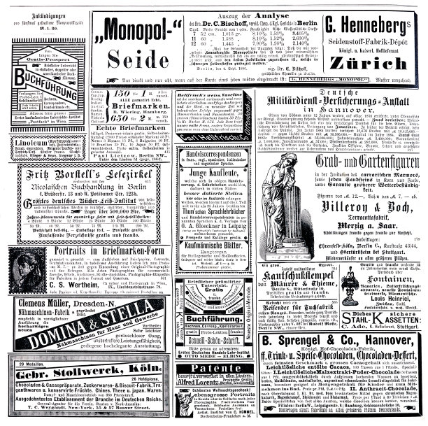 1887年刊登在德国杂志上的广告，包括科隆的斯托尔韦克图片下载