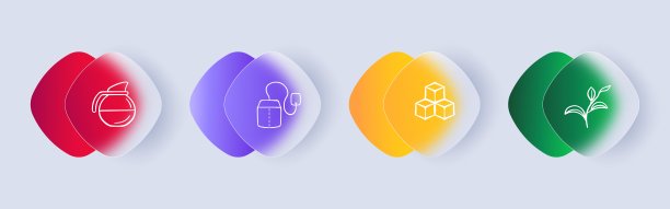 糖线图标。茶、水壶、咖啡、拿铁、杯子、手杖、冰、饮料。Glassmorphism风格。矢量线图标的业务图片下载