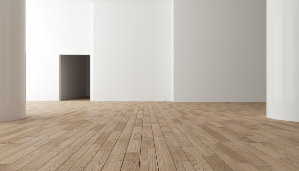 白色木地板3D效果图，开放洁净的房间图片下载