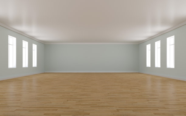 白色木地板3D效果图，开放洁净的房间图片下载