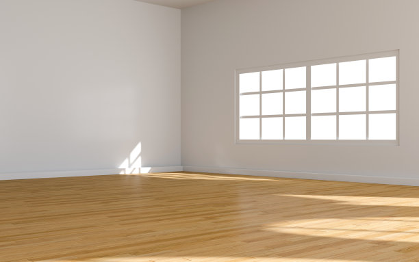 白色木地板3D效果图，开放洁净的房间图片下载