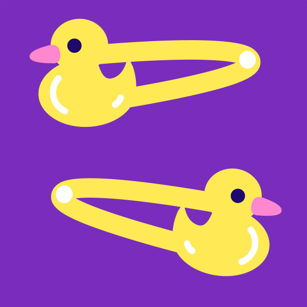 手绘可爱的孤立插图黄色鸭子形状的发夹。图片下载