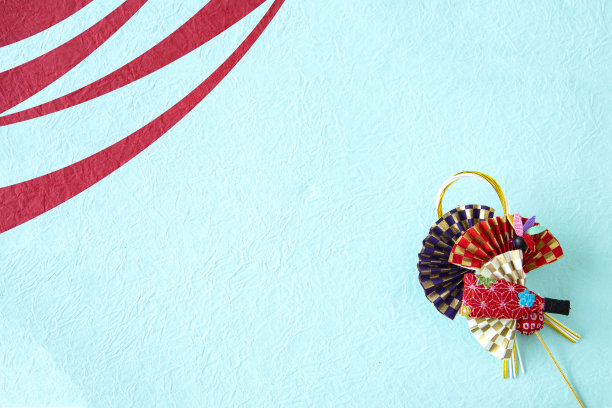 彩色扇形装饰和蓝色和水波设计的背景----日本新年的形象图片下载