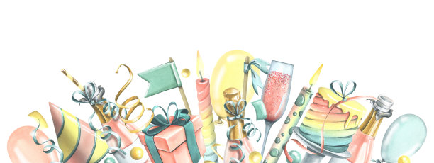 生日相框明亮，祝贺你。水彩插图手绘。用于明信片、海报、横幅照片区、请柬的设计和装饰。模板在一个白色的背景图片下载