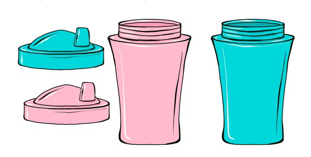 一套运动营养搅拌器。手绘插图在白色的背景。图片下载