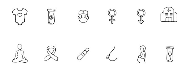 母性线图标。医院，母乳喂养，试管，验孕，性别派对。矢量黑线图标在白色背景的业务图片下载
