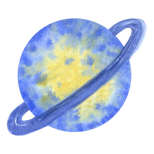 土星环绕太阳系。宇宙空间剪贴画。手绘水彩插图孤立的白色背景。图片下载