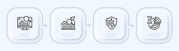 统计组图标。图表，电脑，放大镜，箭头，增加，保护，沙漏，工作。经营理念。新生变形样式。矢量线图标的业务和广告图片下载