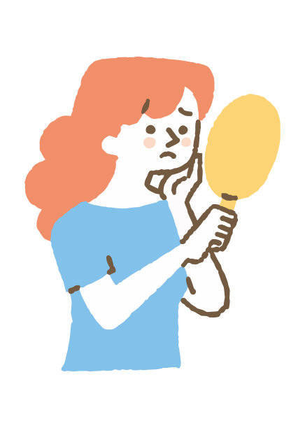 一个女人看着镜子，担心自己的肤色下垂图片下载