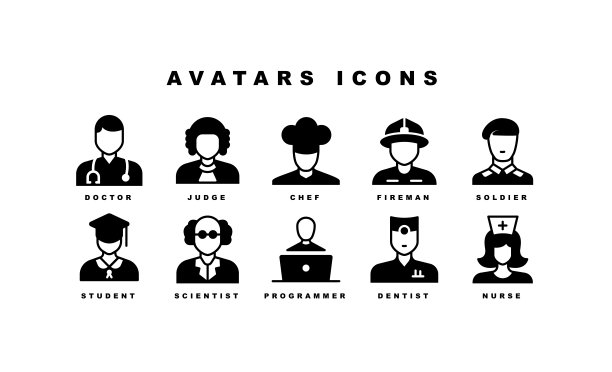化身，商人，厨师，工程师，科学家，医生，飞行员图标设计图片下载