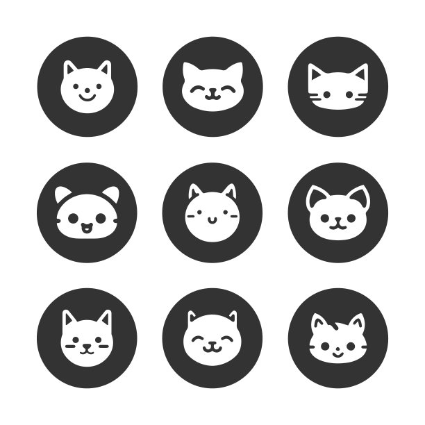 卡通猫，小猫矢量图标集孤立图片下载
