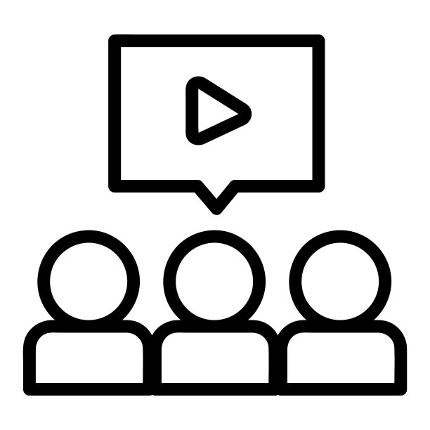 人们看电影或广告矢量图标，轮廓风格的图标，从广告图标收集，隔离在白色背景上。图片下载