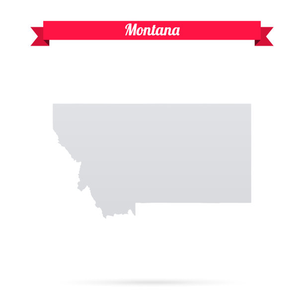 蒙大拿地图，白色背景，红色横幅图片下载