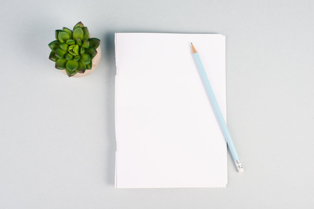 空纸与一支笔和一棵猫藤，有质感的背景，头脑风暴的新想法，写一条信息，休息一下，在家办公书桌图片下载