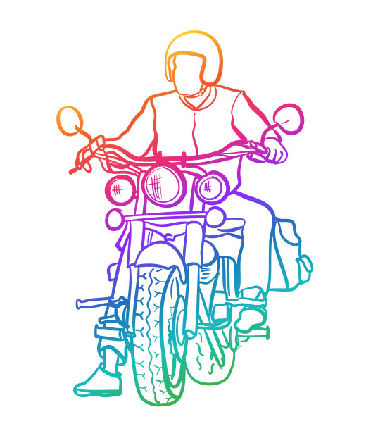 街灯彩虹下的摩托车手图片下载