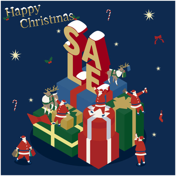 圣诞购物特价销售等距插图图片下载