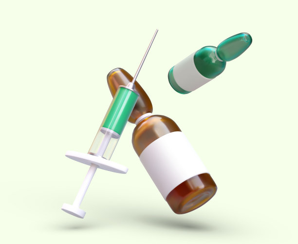 设置为接种疫苗。不同颜色的3D安瓿，注射器带有绿色液体图片下载