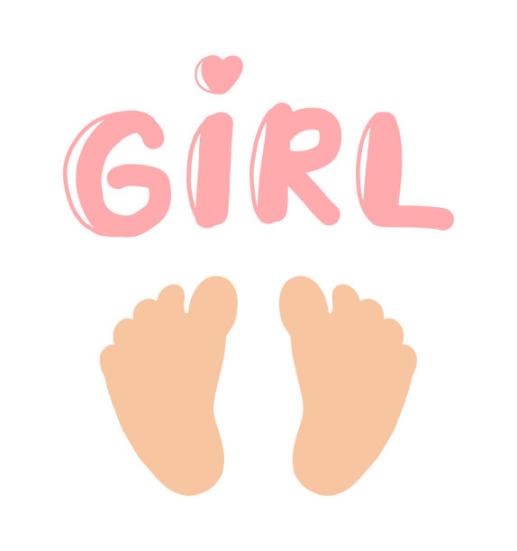 女婴淋浴邀请卡模板。平面矢量庆祝海报。婴儿脚印孤立在白色背景。美丽的字母词。图片下载