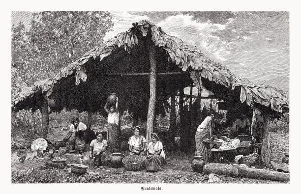 危地马拉工作的土著妇女，木版画，1899年出版图片下载