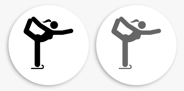 女花样滑冰运动员黑色和白色圆形图标图片下载