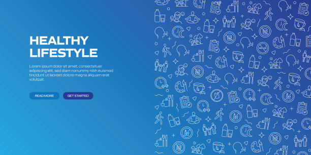 健康的生活方式网络横幅与线性图标，时髦的线性风格矢量图片下载