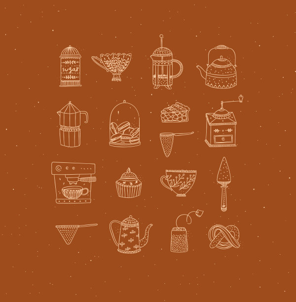 一套厨房咖啡和茶图标休闲芥末图片下载
