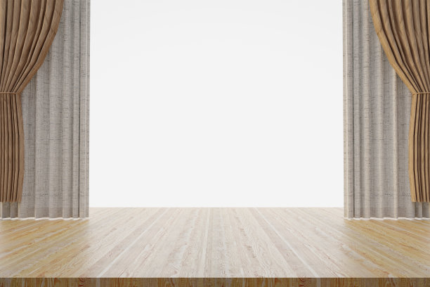 抽象的3d渲染最小的场景讲台背景，灯光和阴影从舞台与织物窗帘和木制舞台的产品展示，广告，模型等图片下载