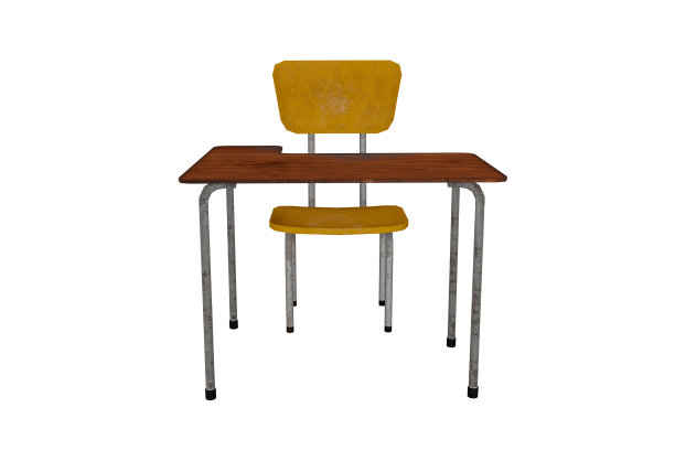 白色背景的3d渲染木制课桌图片下载