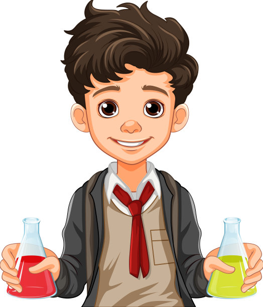 男学生卡通拿着圆锥形烧瓶图片下载