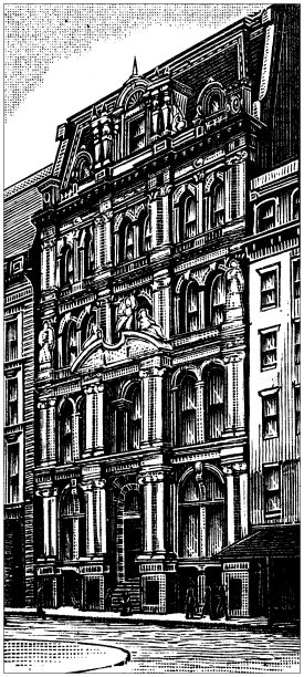 美国古董插画，纽约地标和公司:纽约，国家公园银行图片下载