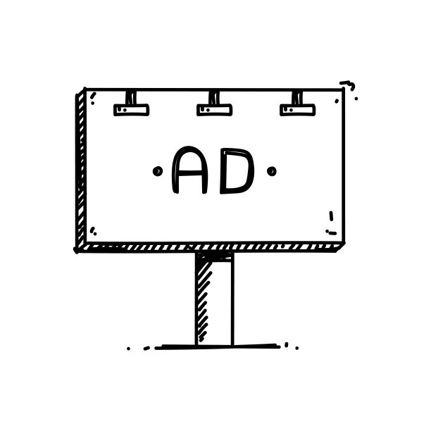 广告牌线图标，草图设计，像素完美，可编辑的笔画。广告，促销，市场营销。图片下载